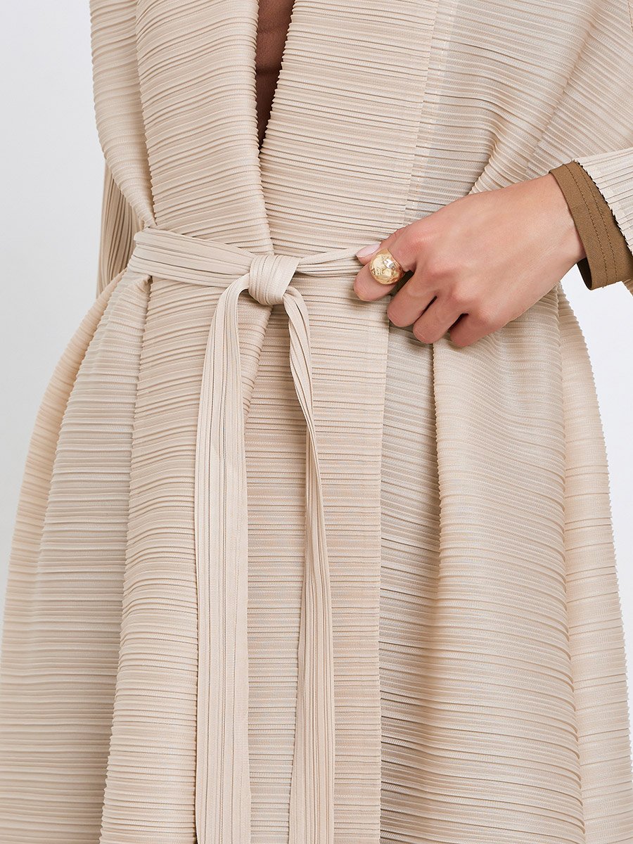 Solid Textured Pleated Long Sleeve Abaya