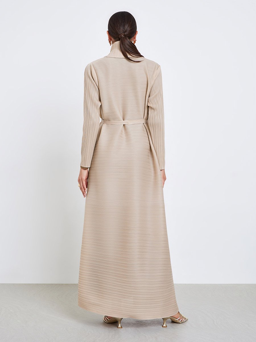 Solid Textured Pleated Long Sleeve Abaya