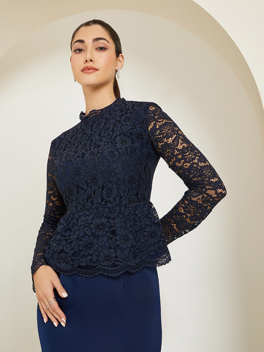Women Lace Top and Satin Maxi Skirt Co-ords
