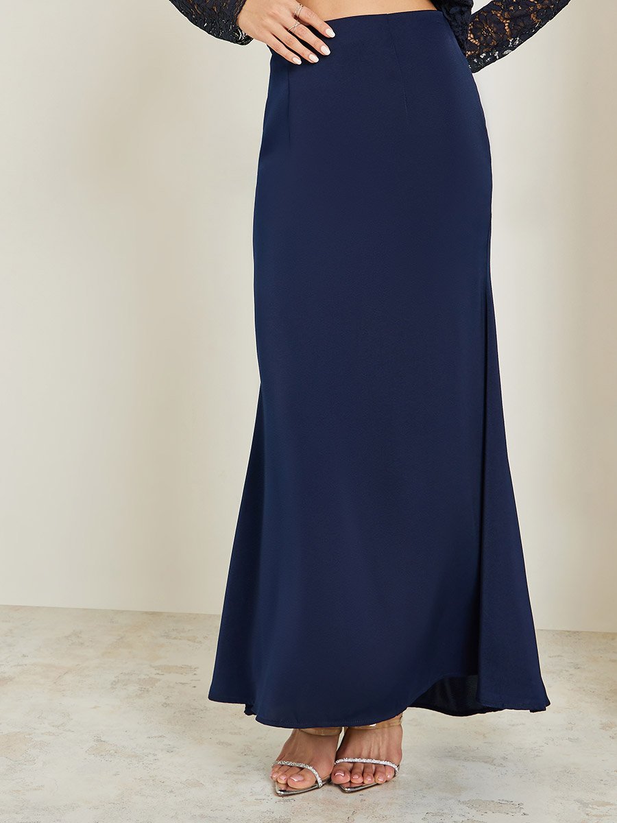 Women Lace Top and Satin Maxi Skirt Co-ords