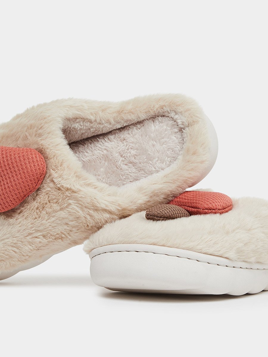 Beige Furry Bedroom Slippers