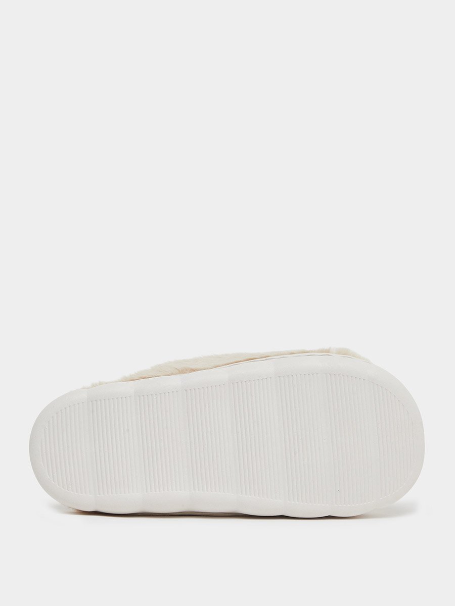 Beige Furry Bedroom Slippers