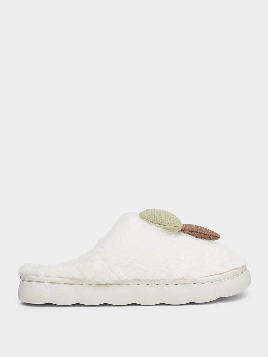 Solid Plush Mushroom Accent Bedroom Slippers