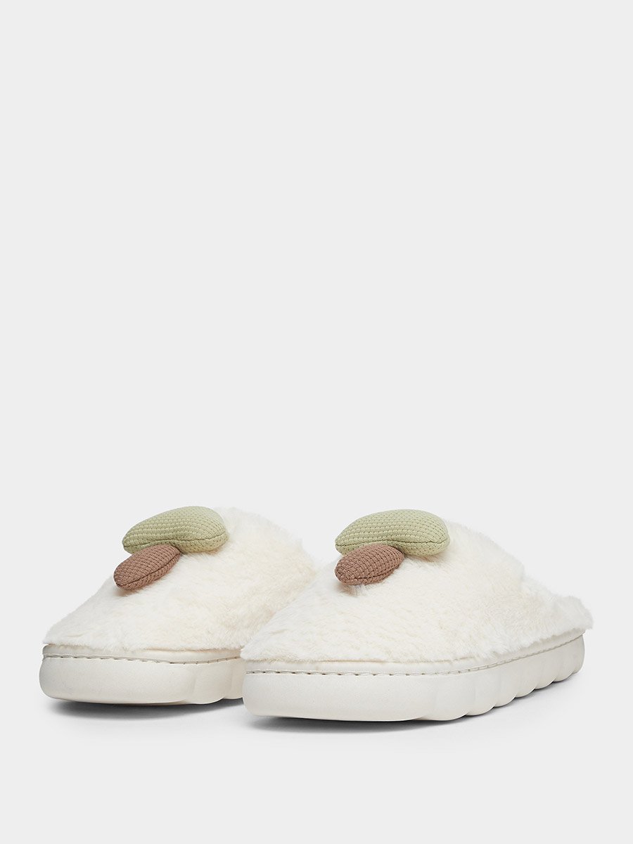 Solid Plush Mushroom Accent Bedroom Slippers
