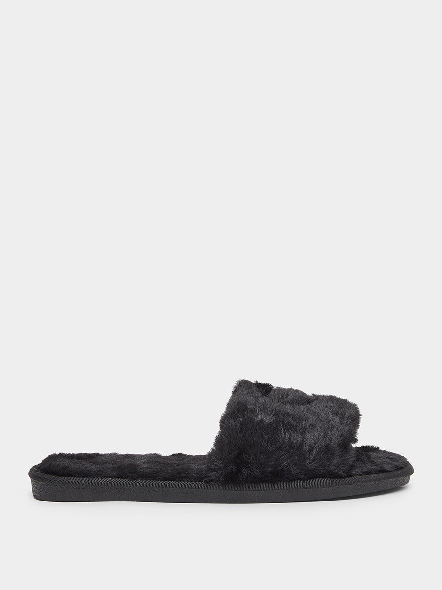 Solid Plush Heart Detail Slippers