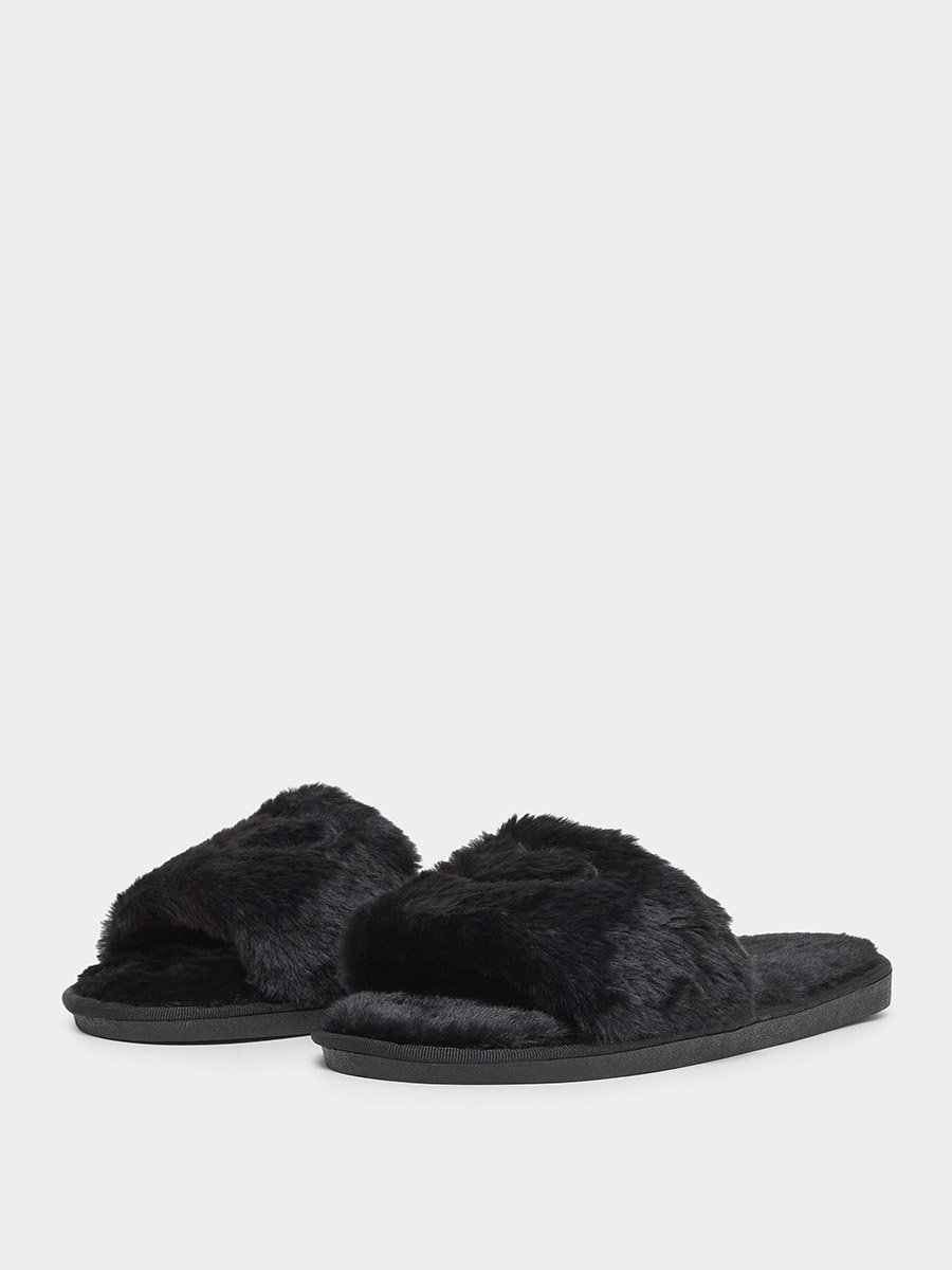 Solid Plush Heart Detail Slippers
