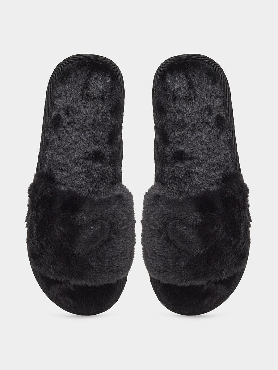 Solid Plush Heart Detail Slippers
