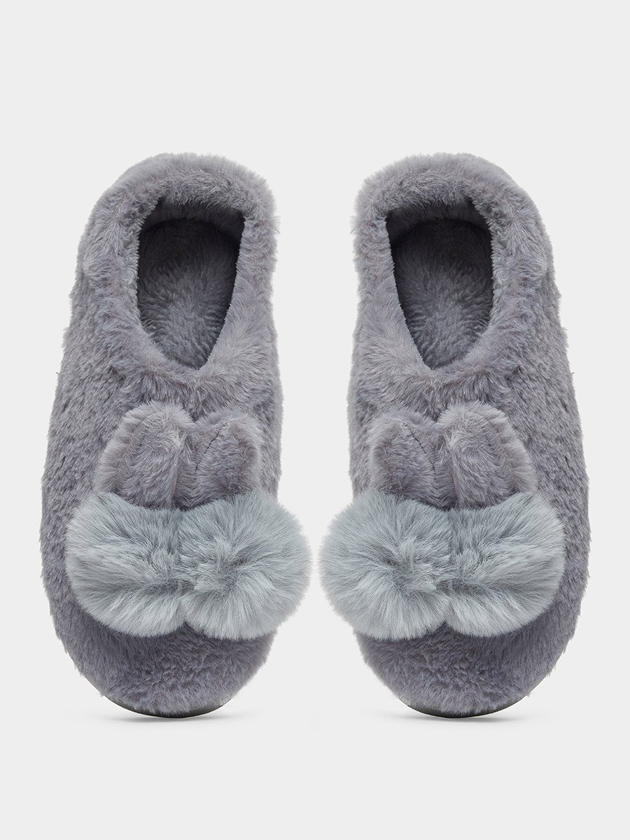 Solid Plush Cute Rabbit Bedroom Slippers