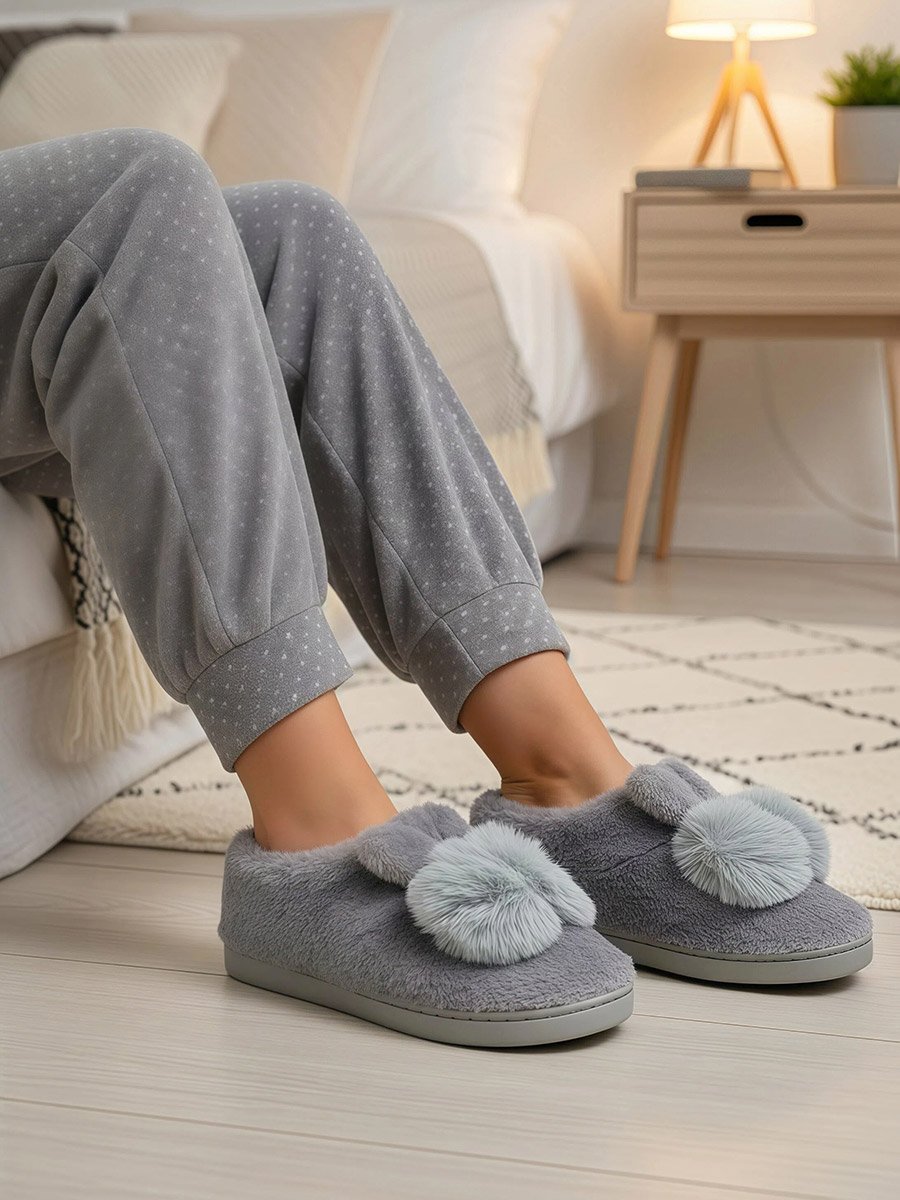 Solid Plush Cute Rabbit Bedroom Slippers