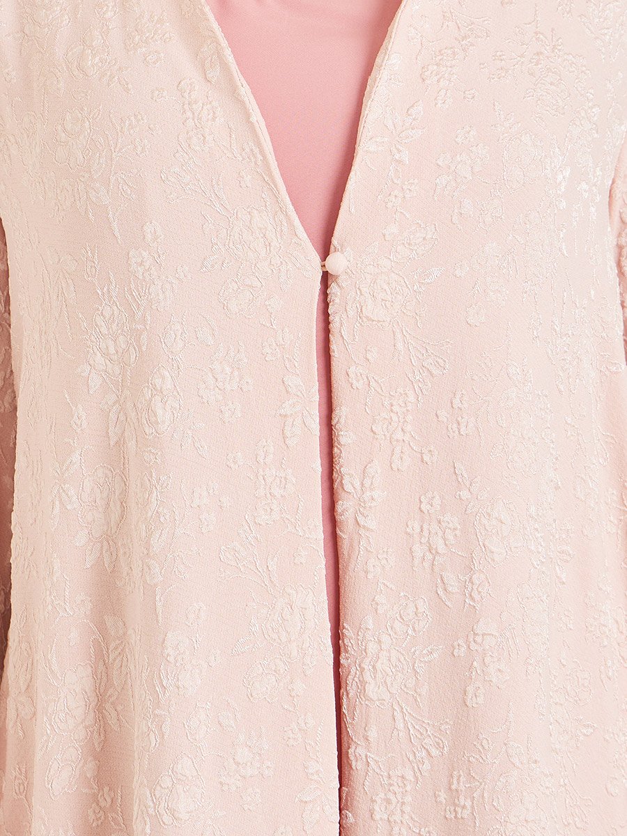Women Pink Jacquard Open Front Abaya