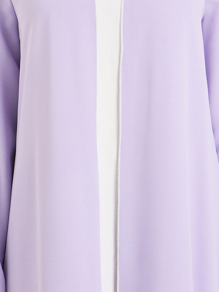 Women Lilac Front Open Abaya with Contrast Piping