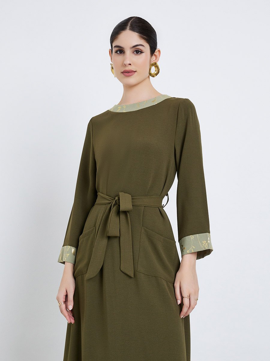 Women Olive Foil Print A-Line Jalabiya