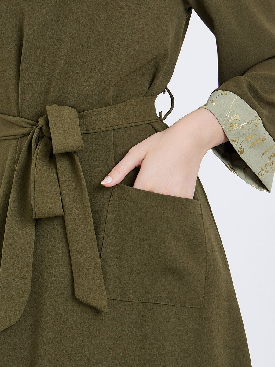 Women Olive Foil Print A-Line Jalabiya