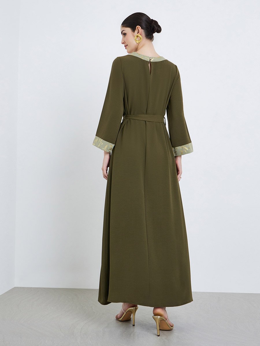 Women Olive Foil Print A-Line Jalabiya
