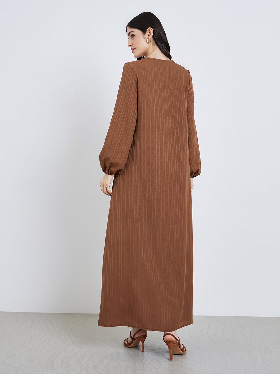 Women Brown Textured Buttoned Maxi Jalabiya