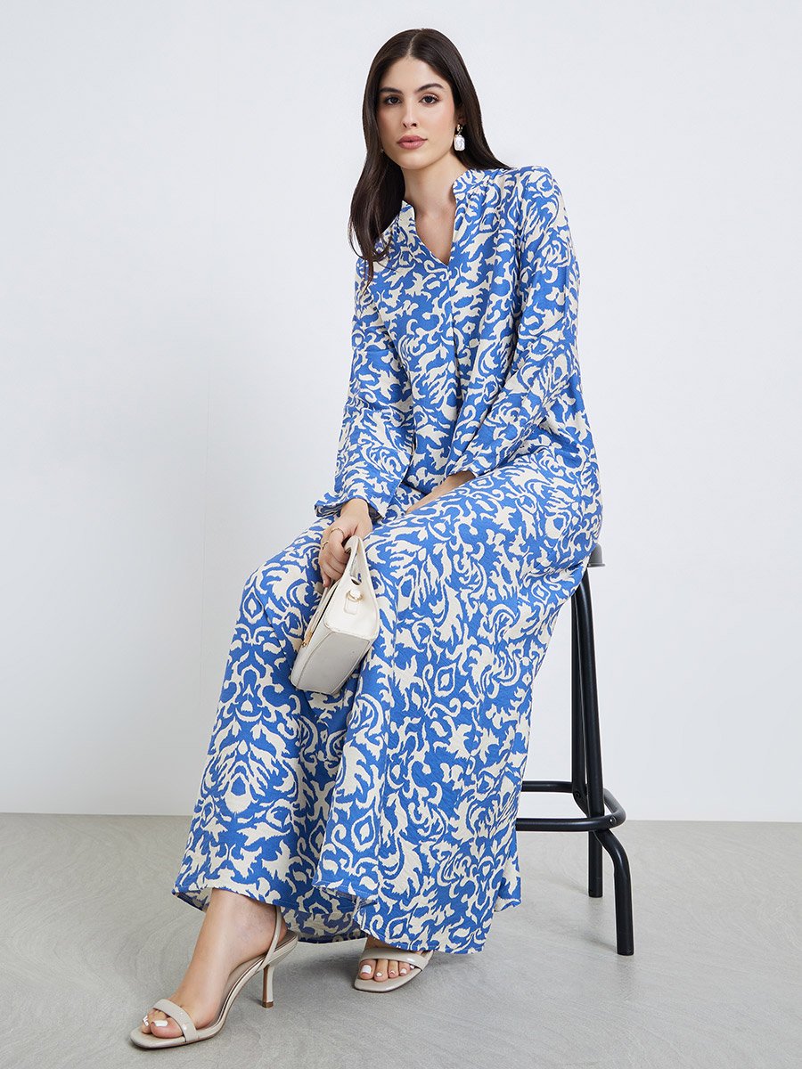 Women All-Over Print Collared Jalabiya