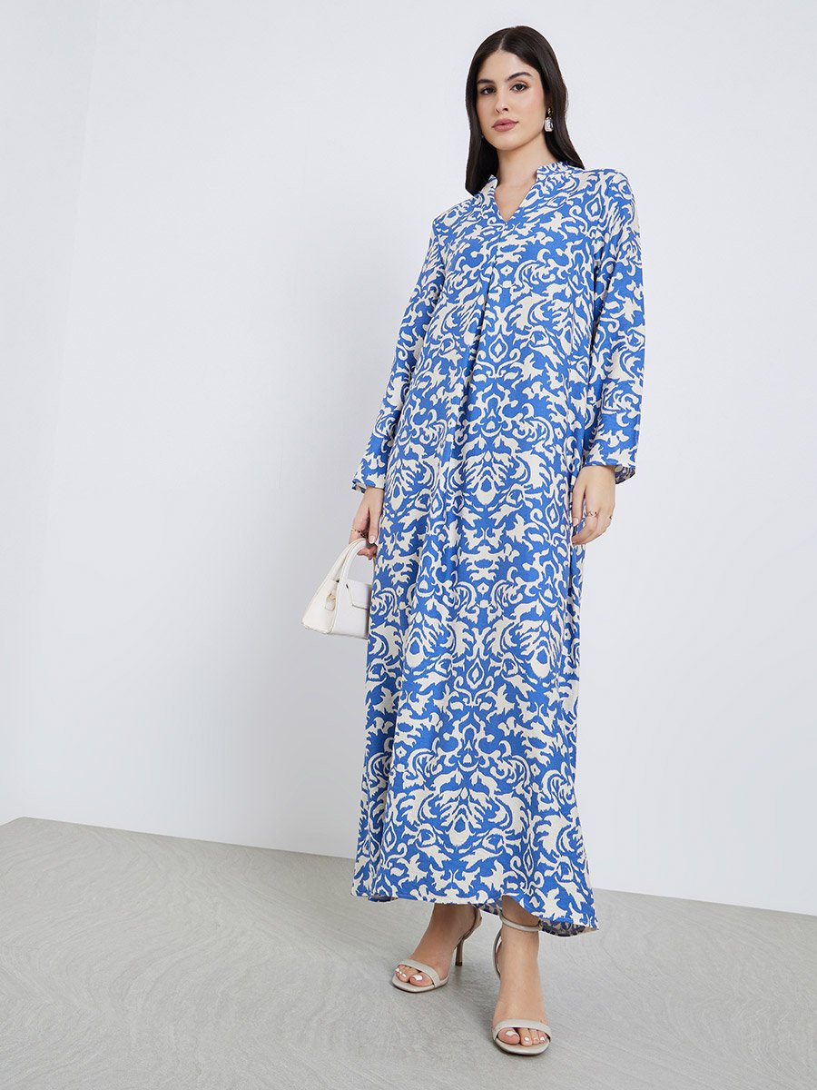 Women All-Over Print Collared Jalabiya