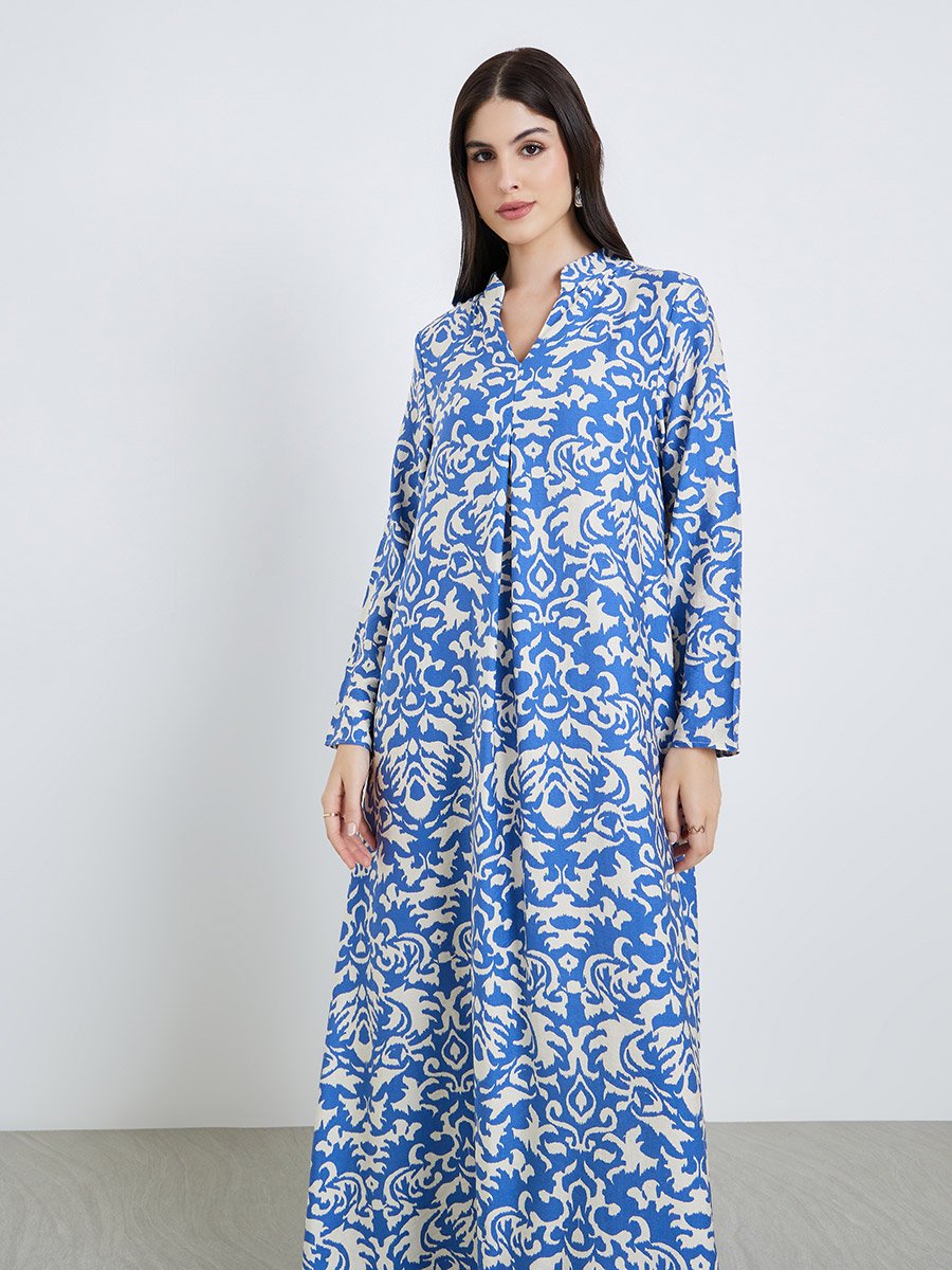 Women All-Over Print Collared Jalabiya