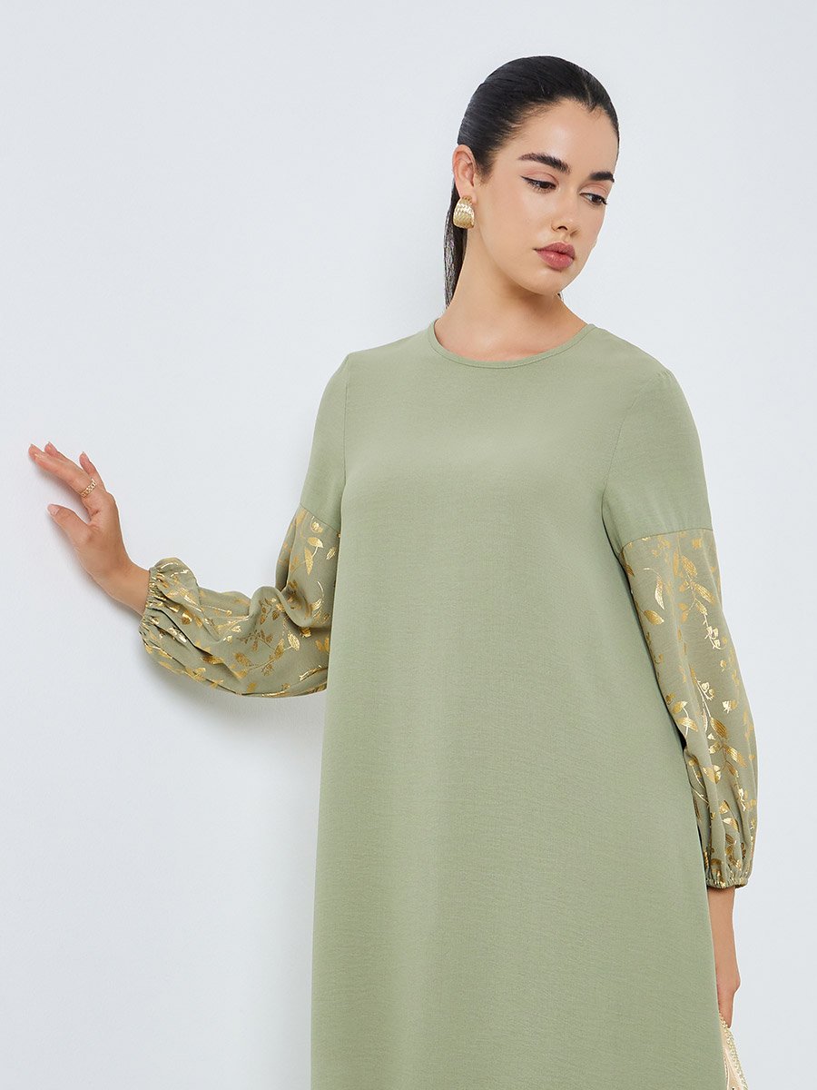Women Green Foil Print A-Line Jalabiya