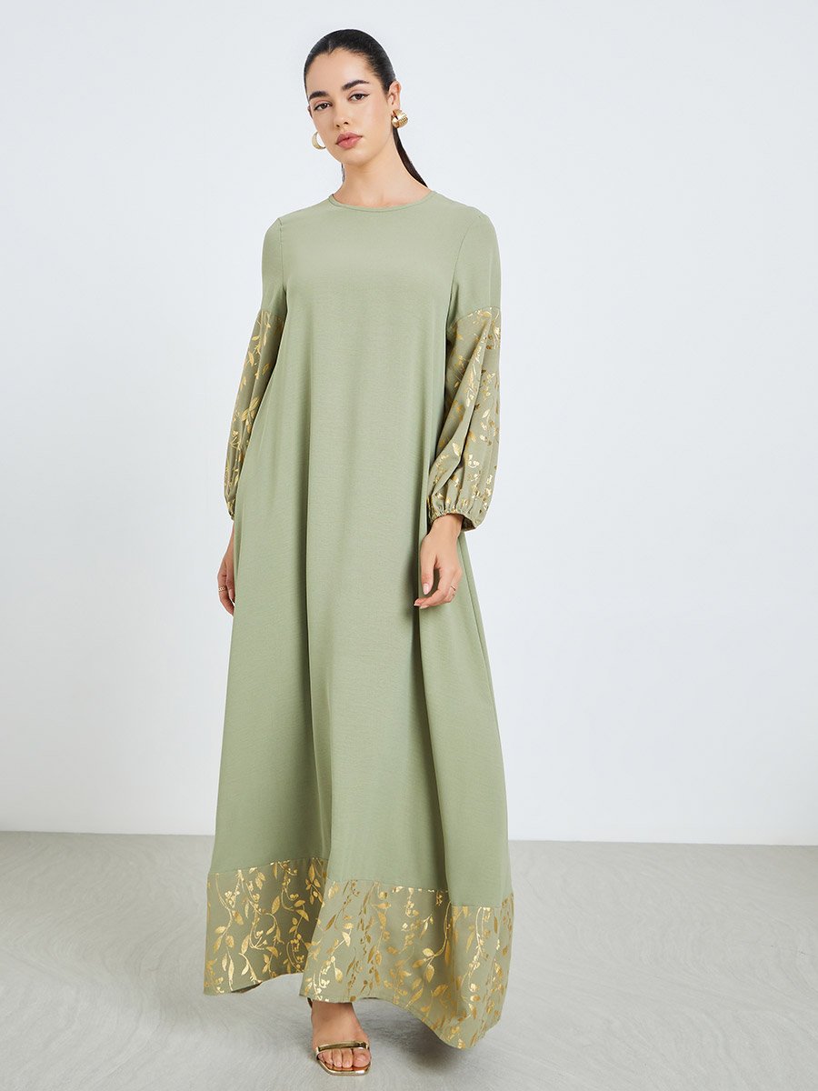 Women Green Foil Print A-Line Jalabiya