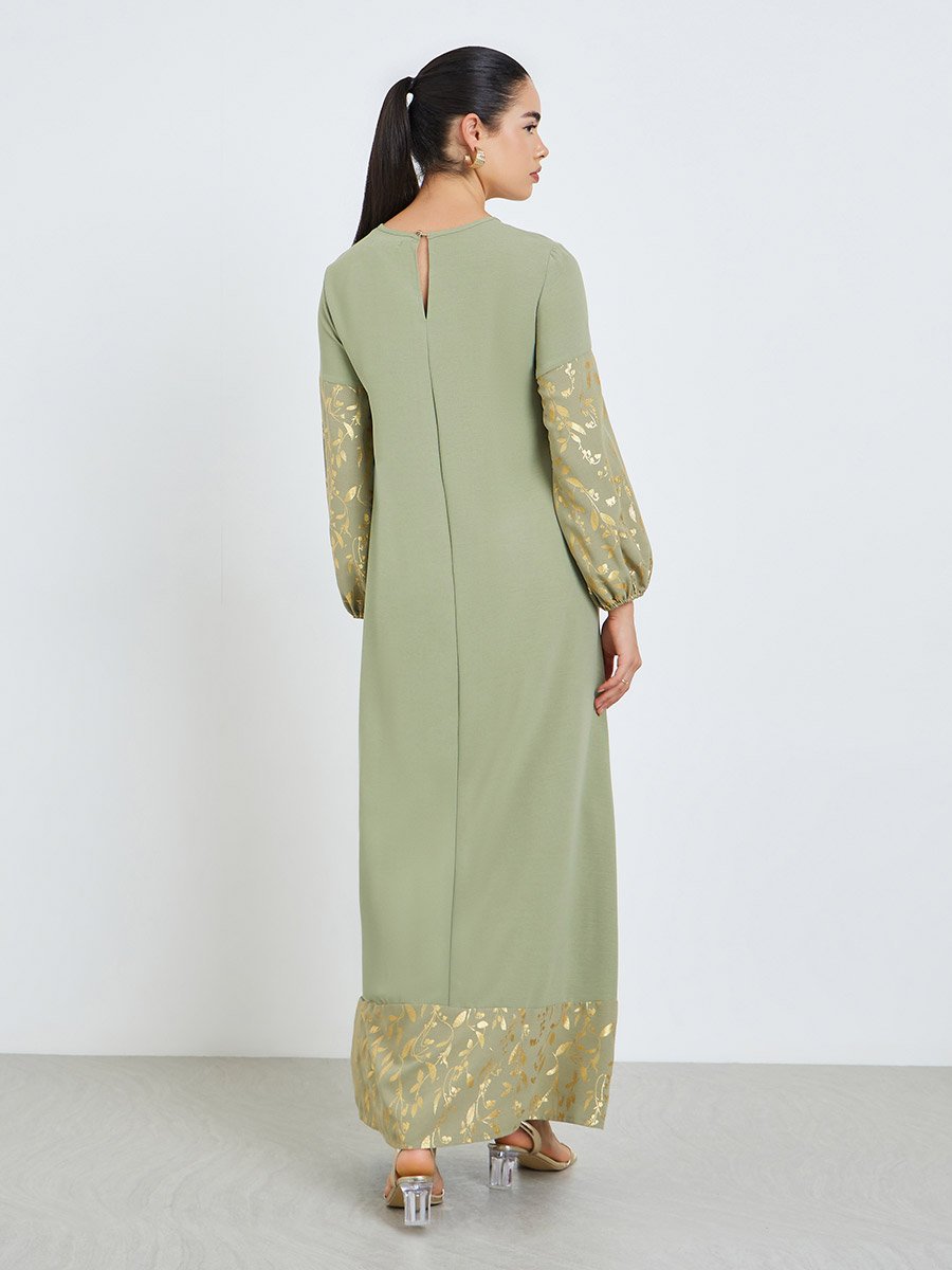 Women Green Foil Print A-Line Jalabiya