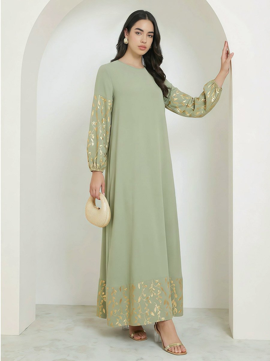Women Green Foil Print A-Line Jalabiya