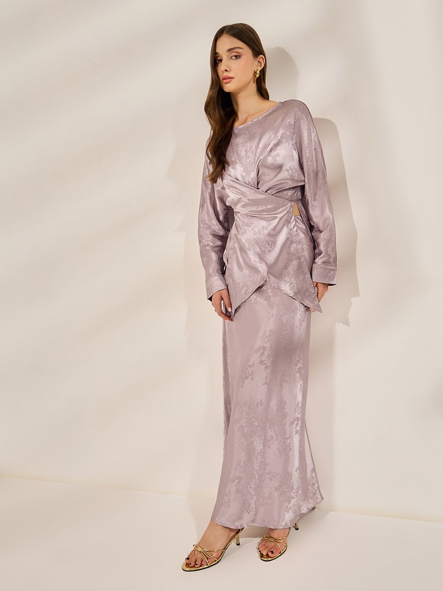 Women Jacquard Satin Skirt with Flared Hem