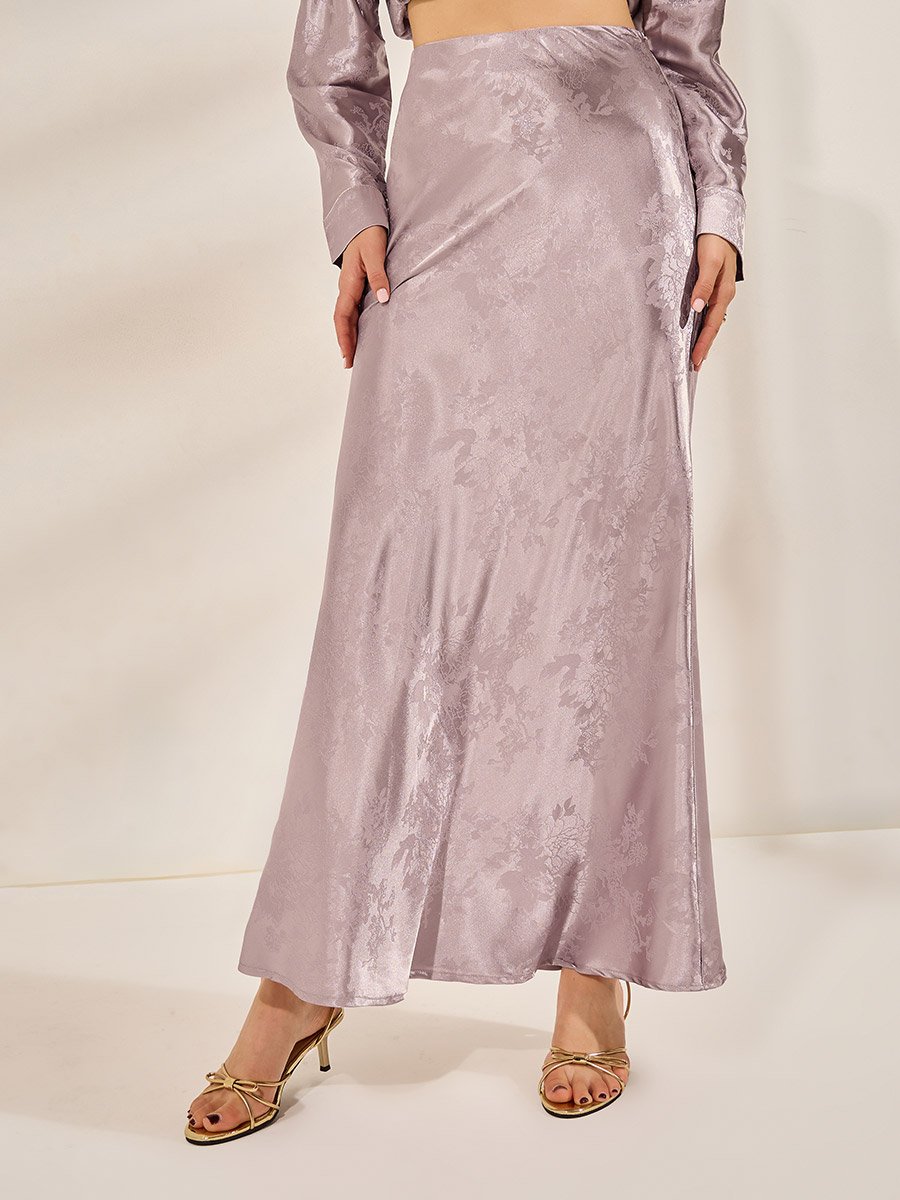 Women Jacquard Satin Skirt with Flared Hem