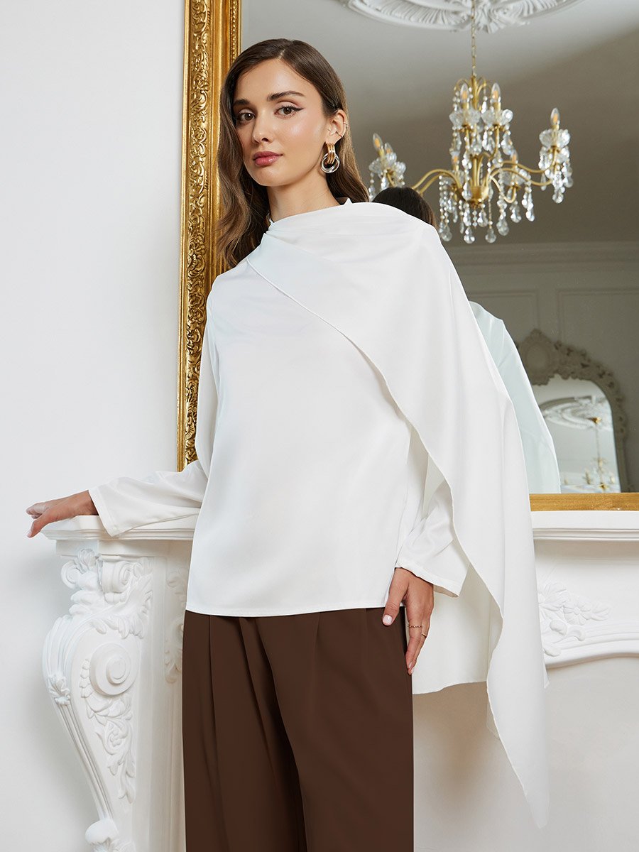Women Satin White Long Sleeve Top