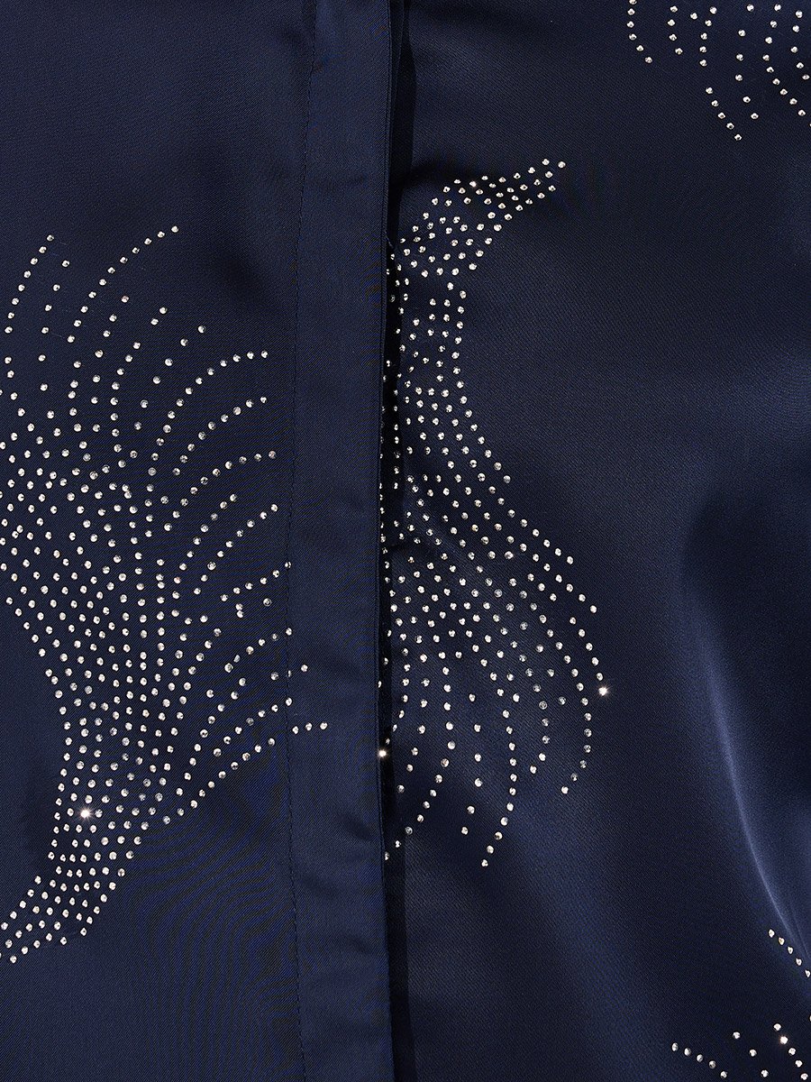 Navy Blue Embellished Satin Shirt