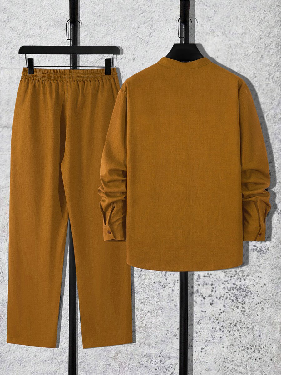 Men Copper Stand Collar Shirt and Pants Co-Ords