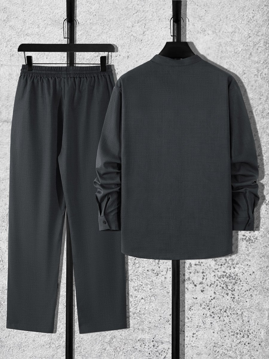 Men Grey Stand Collar Shirt and Pants Co-Ords