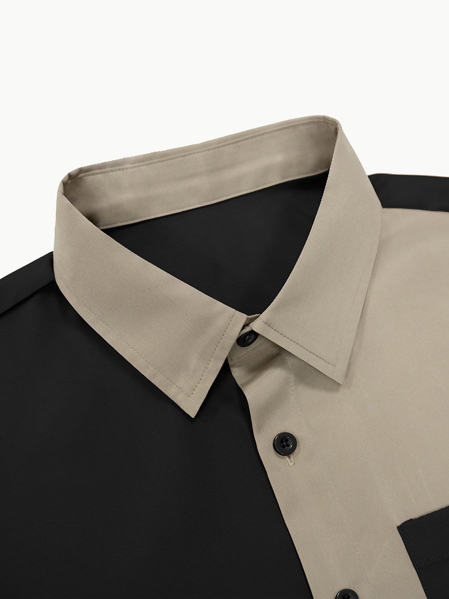 قميص رجالي بلونين بأزرار وجيب أمامي