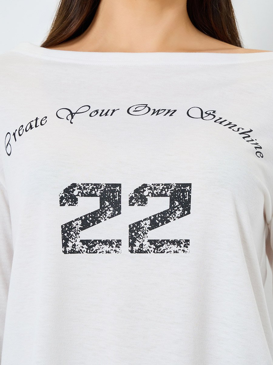 White Long Sleeve Slogan Print T-Shirt