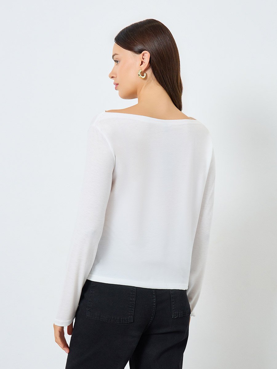 White Long Sleeve Slogan Print T-Shirt