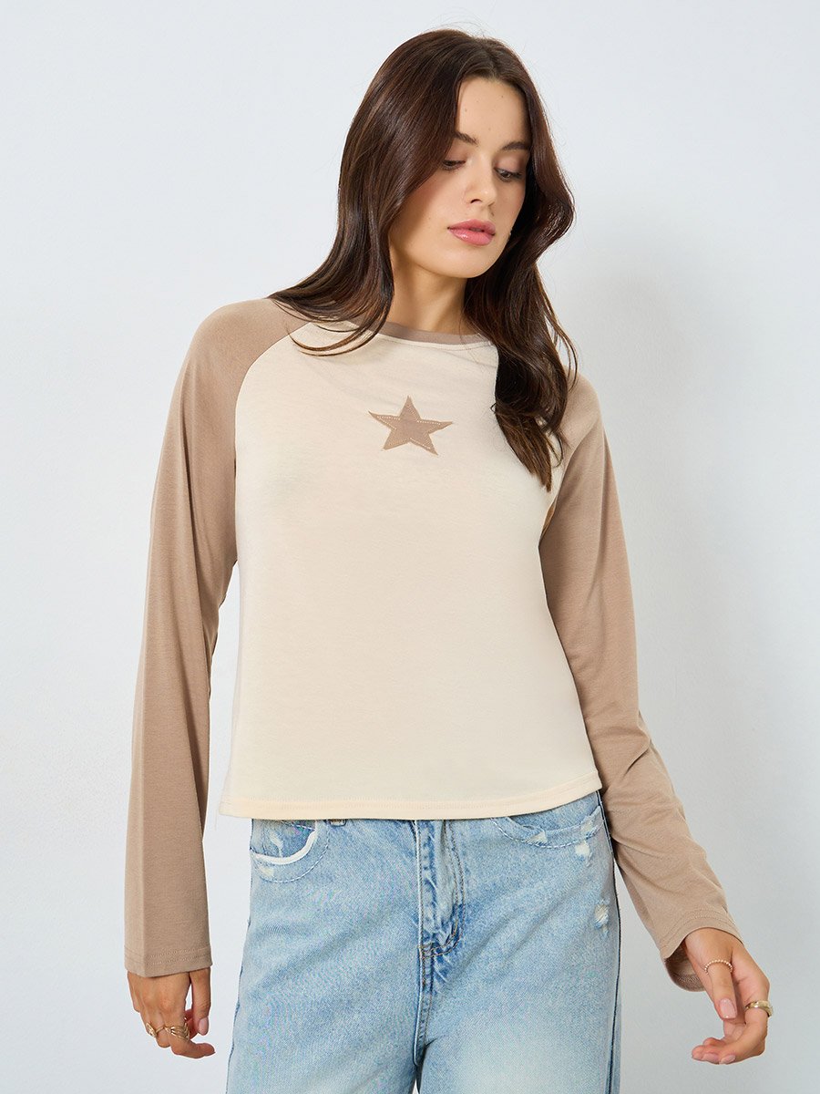 Star Embroidered Raglan Sleeve T-Shirt