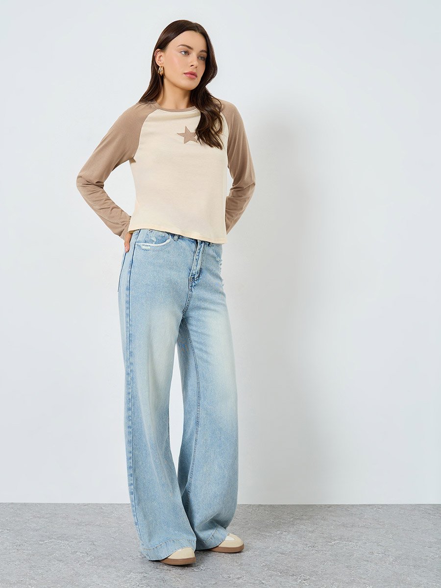 Star Embroidered Raglan Sleeve T-Shirt