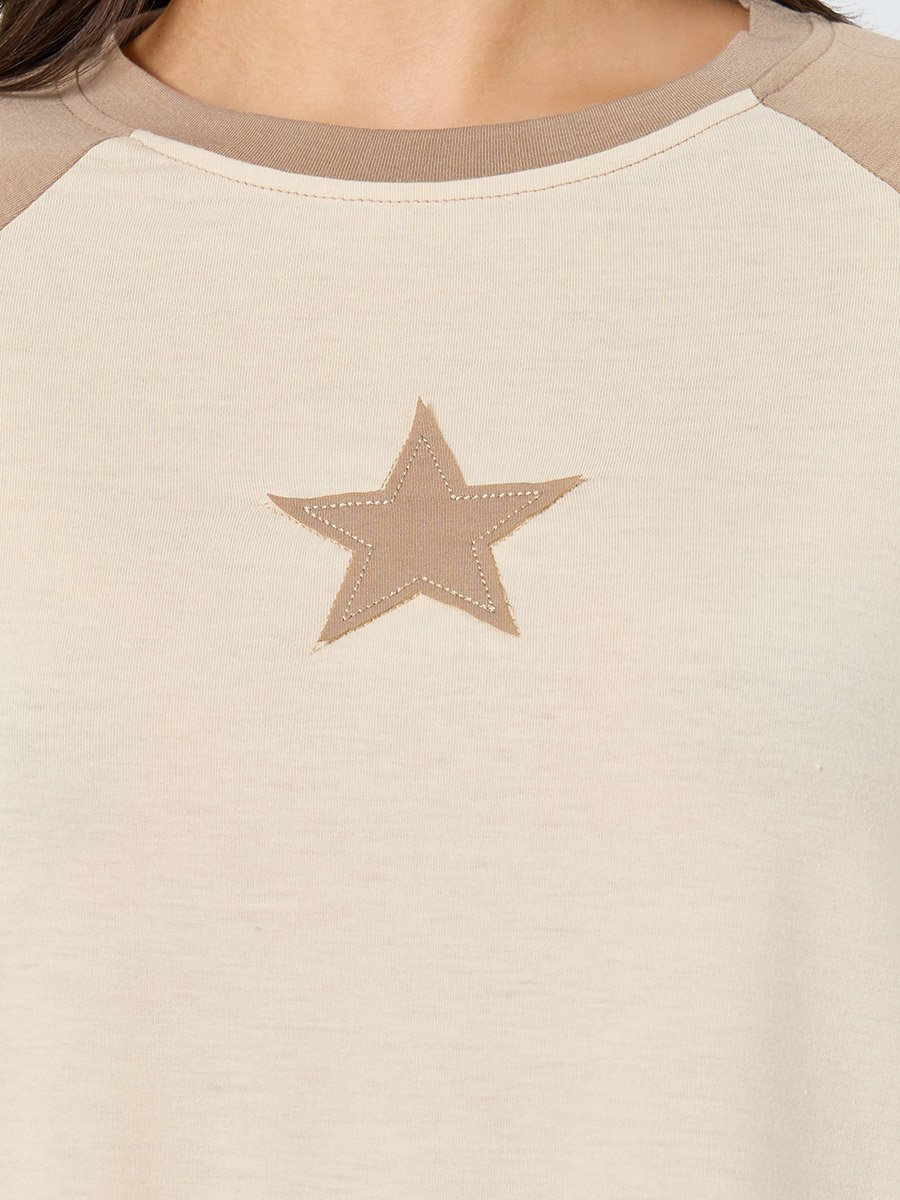 Star Embroidered Raglan Sleeve T-Shirt