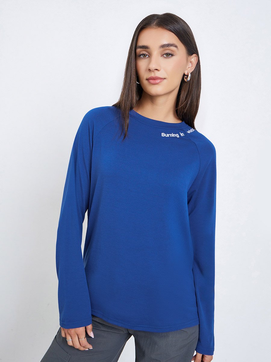 Blue Embroidered Crew Neck T-Shirt