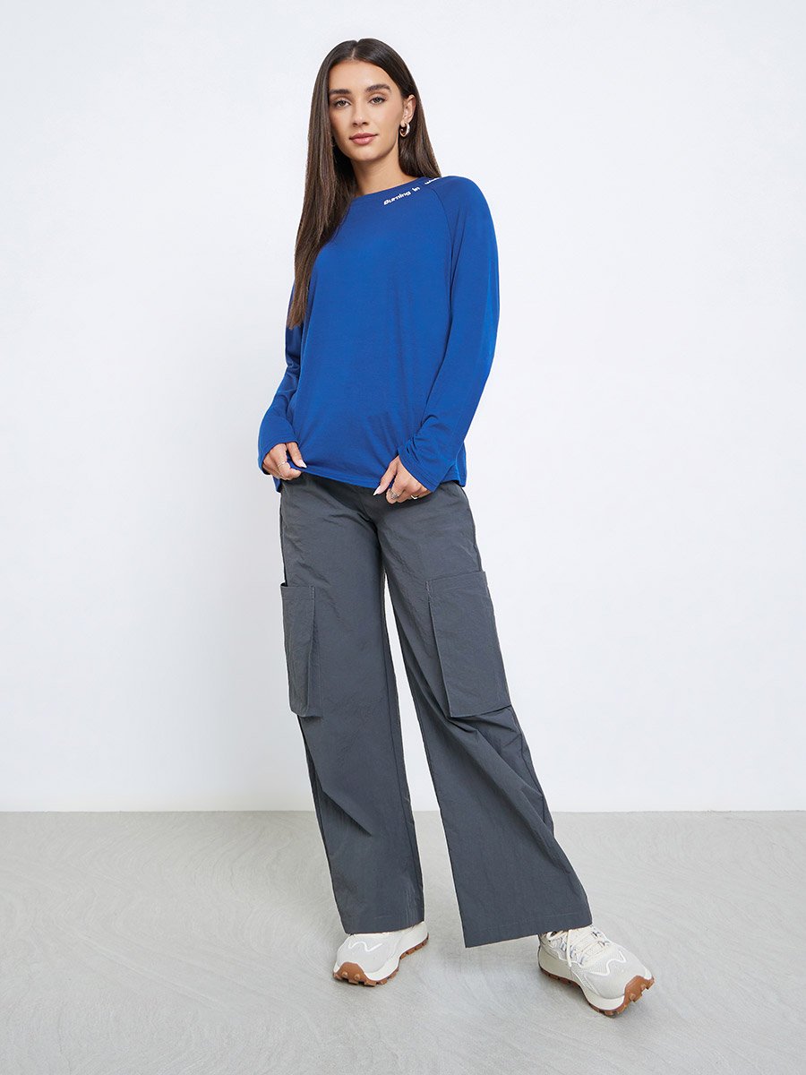 Blue Embroidered Crew Neck T-Shirt