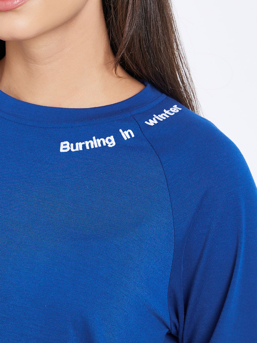 Blue Embroidered Crew Neck T-Shirt