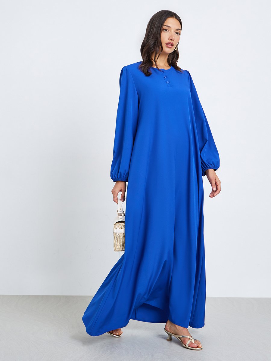Women Blue Balloon Sleeve Front Buttoned Jalabiya