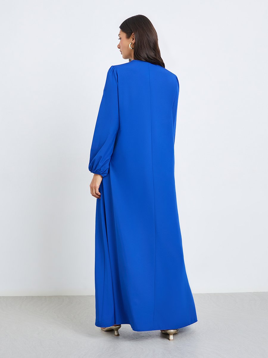 Women Blue Balloon Sleeve Front Buttoned Jalabiya
