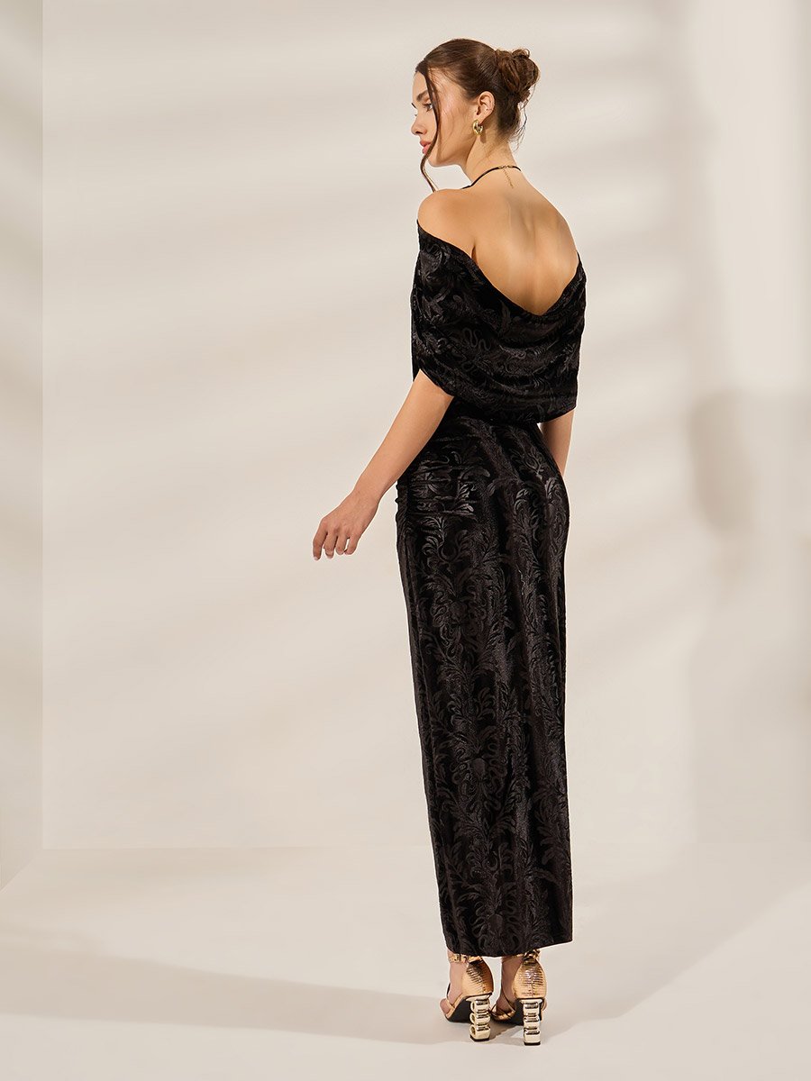 embellished bodycon maxi dress Lorde Embellished Crepe Maxi Dress / Black | MESHKI