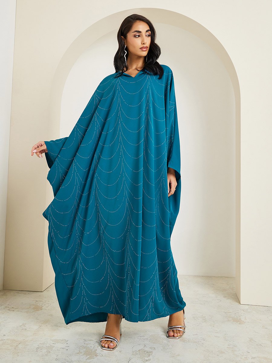 Women Teal Embellished Maxi Kaftan