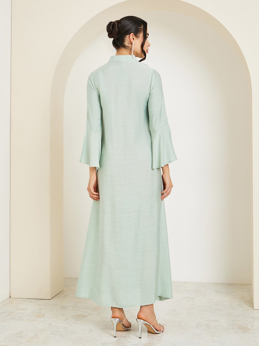 Green Sequined Embroidery Jalabiya with Bell Sleeves