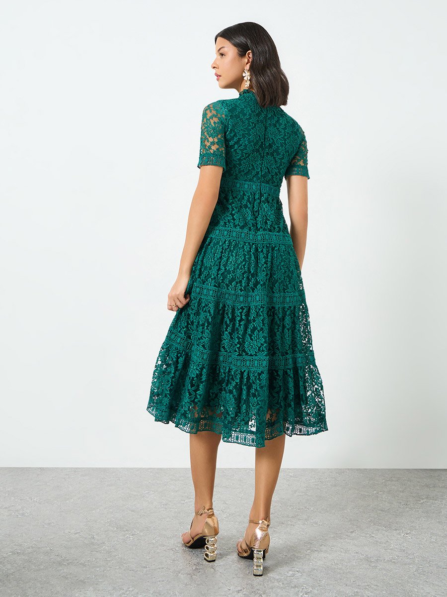 knee length dresses for ladies Pastel Blue Lace Tiered Midi Dress -26229 – Ranee's main image 1