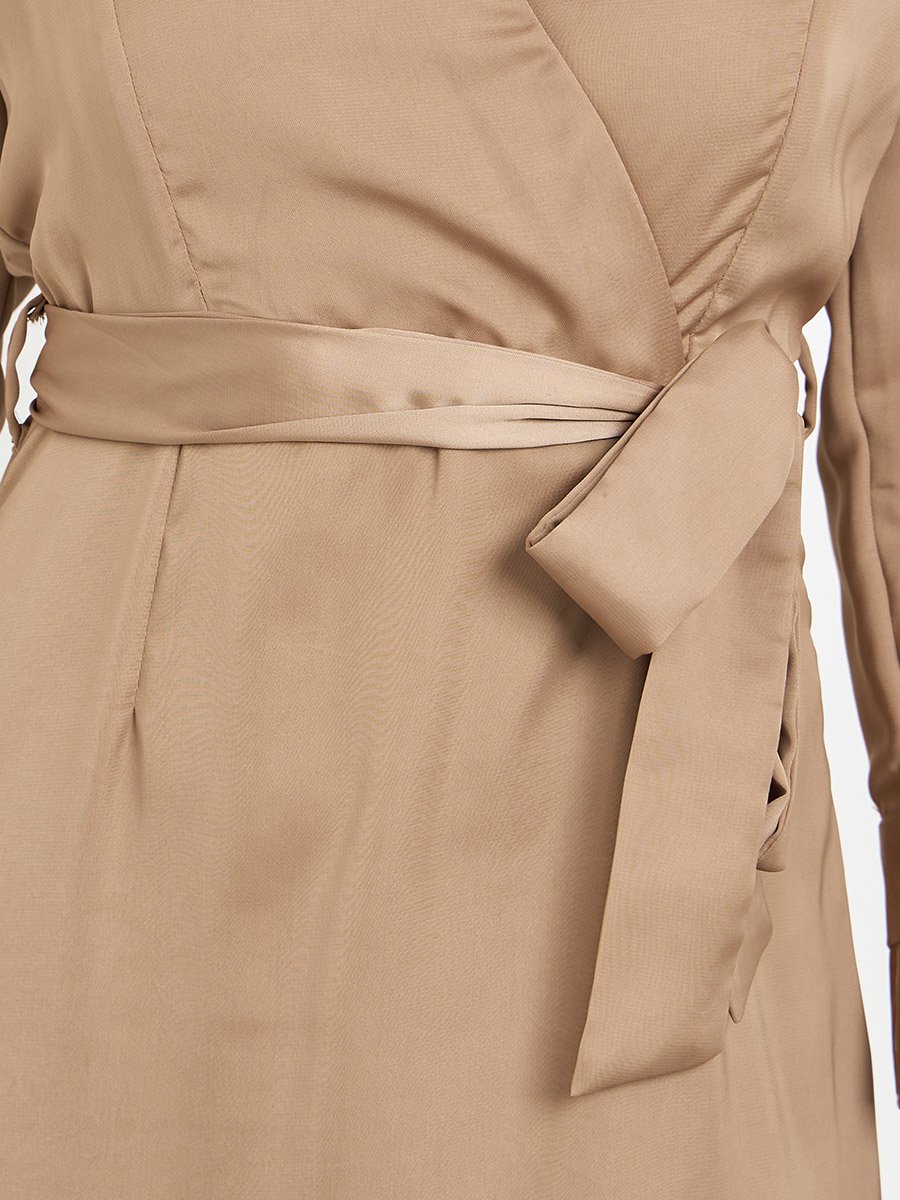 Brown Wrap Front Tiered Maxi Dress