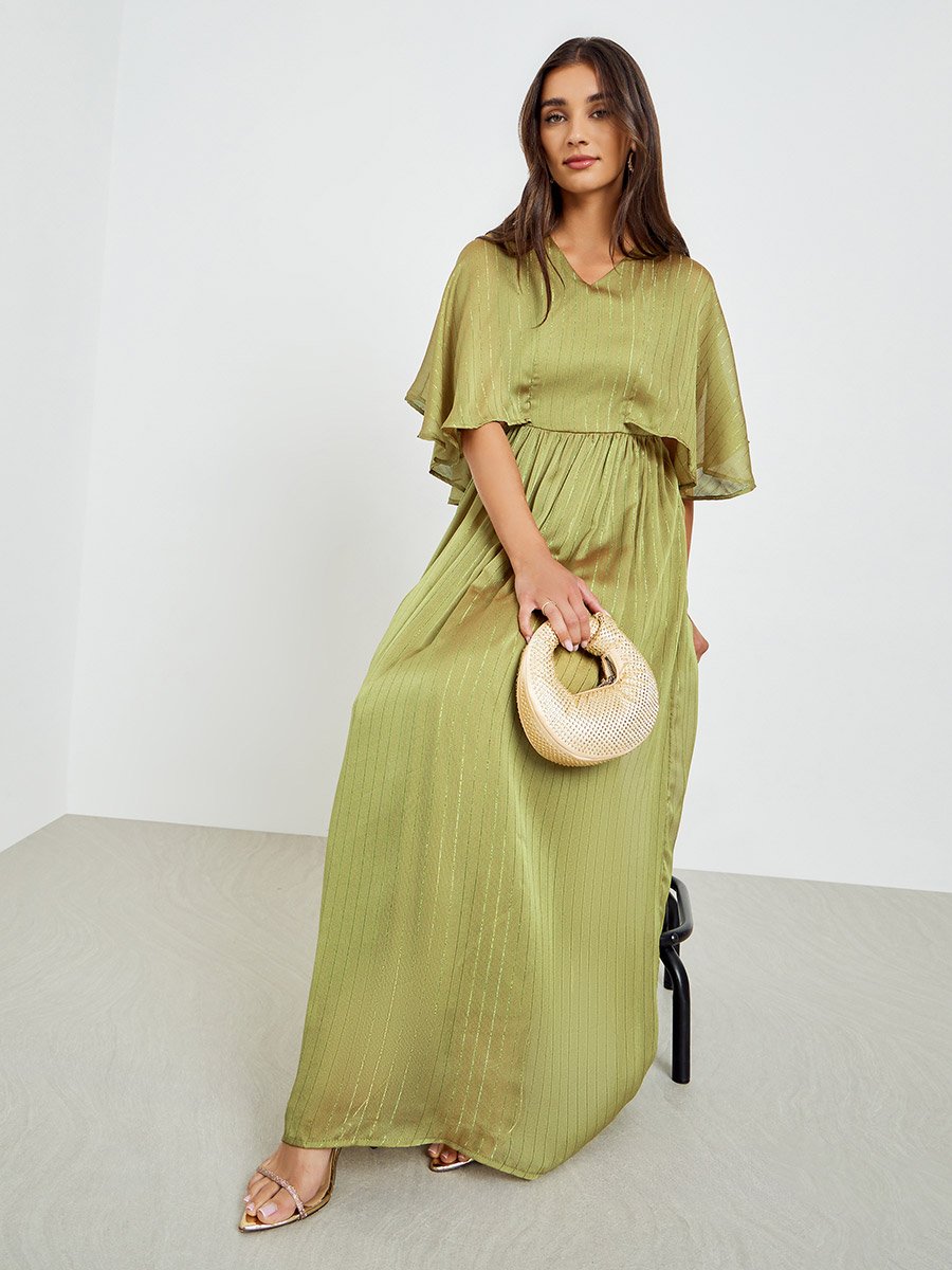 Women Green Cape Sleeve Maxi Dress For Women at Bahrain | Styli