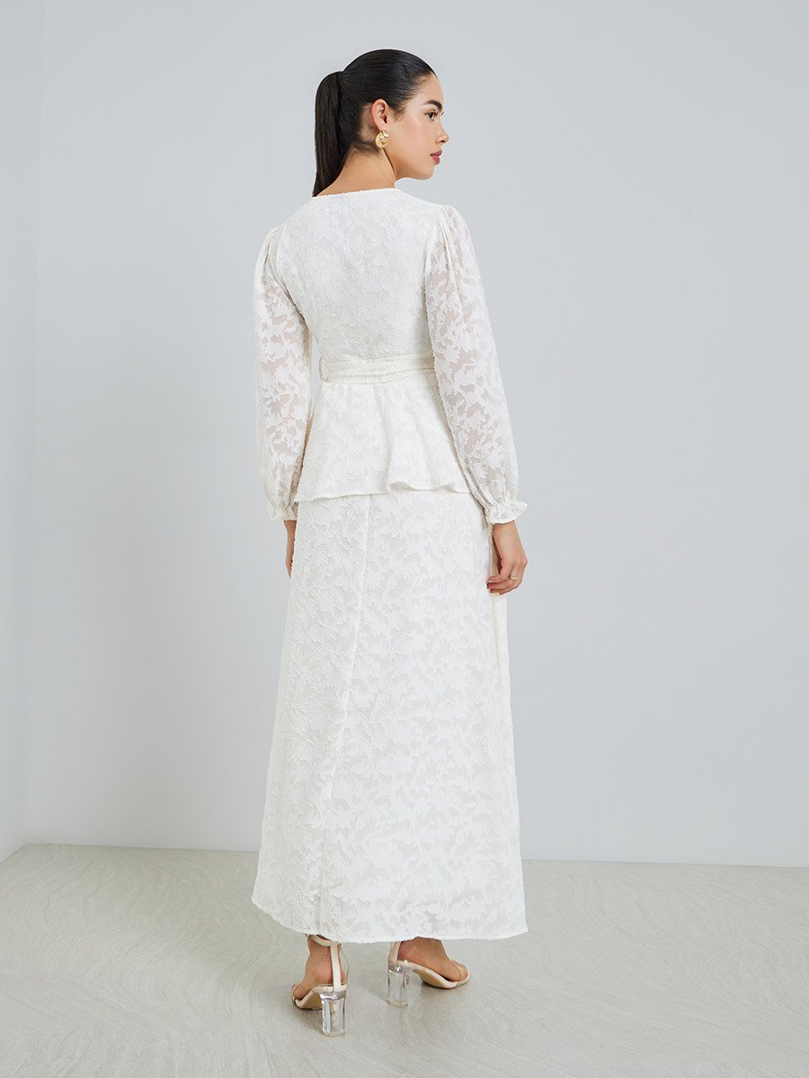 Women White Lace Wrap Maxi Dress